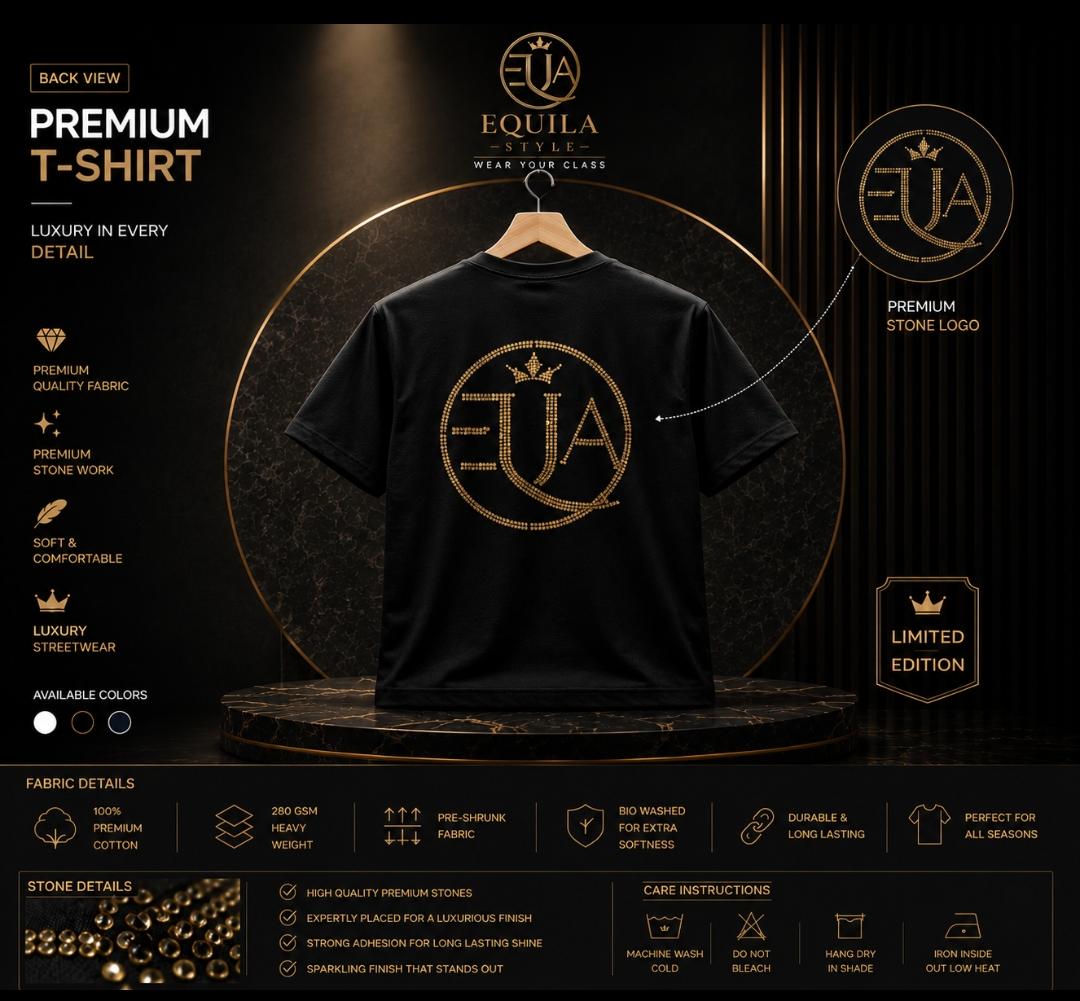 EQUILA STYLE premium black stone logo t-shirt back view.